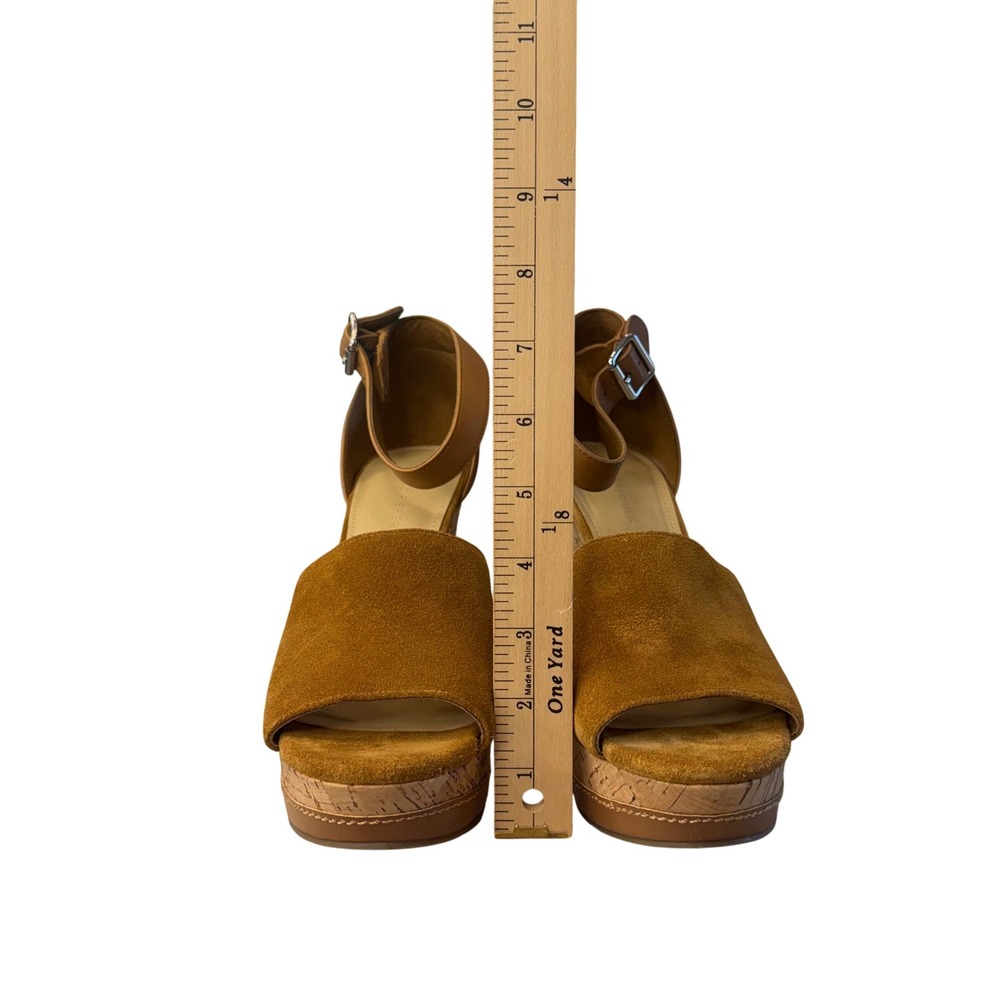Marc Fisher Hillory Tan Suede Cork Platform Wedge Sandals Ankle Strap Womens 10M - Picture 5 of 11